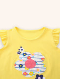 Flower Striped Applique T-shirt Set