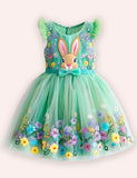 Clearance Sale - Green Flower Bunny Tulle Dress