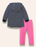 Cute Dinosaur Appliqué Hooded Striped Sweatshirt Set
