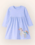 Little Pony Appliqué Long Sleeves Dress