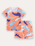 Whale Print Short Sleeve T-Shirt and Shorts Set