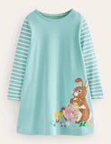 Rabbit Appliqué Long Sleeve Dress