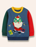 Christmas Santa Claus Appliqué Colorblocked Sweatshirt