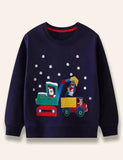 Christmas Santa Claus Excavator Appliqué Sweatshirt