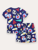 Football Print Short Sleeve T-Shirt and Shorts Set