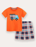 Truck Plaid Applique T-Shirt and Shorts Set
