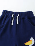 Cartoon Pelican Embroidered Cotton Shorts