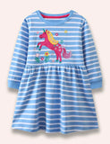Unicorn Appliqué Striped Dress - Mini Taylor