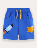 Cartoon Rocket Applique Shorts
