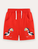 Penguin Embroidered Cotton Shorts