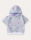 Striped Printed Hooded Short Sleeve T-Shirt