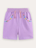 Flower Embroidered Cotton Shorts