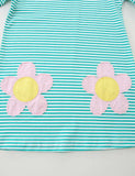 Flower Appliqué Striped Dress