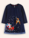 Christmas Santa Elk Applique Tulle Dress