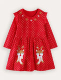 Christmas Elk Applique Long Sleeve Dress