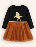 Cartoon Unicorn Tulle Long Sleeve Dress