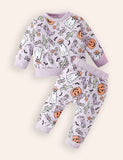 Halloween Pumpkin Print Long-sleeved Sweatshirt + Pants Set