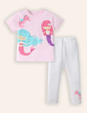Mermaid Print Short T-Shirt and Leggings Set