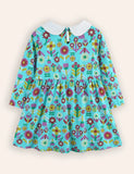 Flower Print Long-sleeved Princess Dress