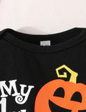 Halloween Letter Long-sleeved Romper + Pants + Hat
