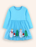 Snow Christams Tree Applique Tulle Dress