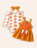 Halloween Pumpkin Applique Corduroy Three-piece Set