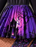 Halloween Black Cat Haunted House Print Dress + Leggings Set