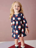 Santa Print Cotton Long-sleeved Dress