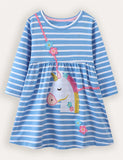 Unicorn Flower Applique Long-sleeved Cotton Dress