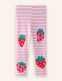 Strawberry Applique Striped Leggings