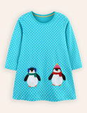 Cute Penguin Applique Long-sleeved Dress