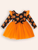 Halloween Pumpkin Long-sleeved Tulle Dress