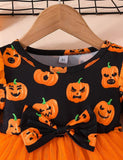 Halloween Pumpkin Long-sleeved Tulle Dress