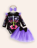 Halloween Color Skeleton Romper + Headband+ Tulle Skirt Three-piece Set