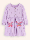 Butterfly Embroidered Long-sleeved Dress