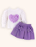 Valentine's Day Love Bubble Sleeve Top + Bow Skirt Set