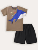 Shark Applique Short Sleeve T-Shirt and Shorts Set