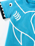 Cartoon Shark Print Short Sleeve T-Shirt and Shorts Set