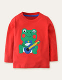 Cartoon Frog Appliqué Long Sleeve T-shirt
