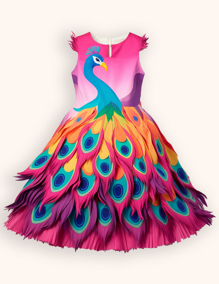 Peacock Appliqué Long Dress