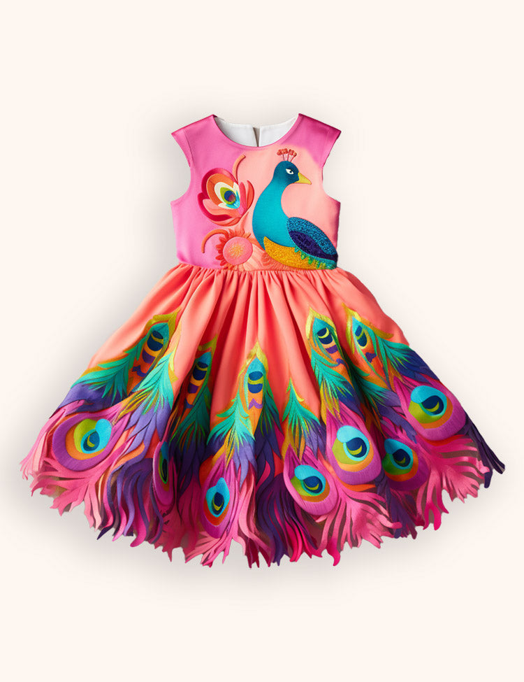 Peacock Appliqué Long Dress