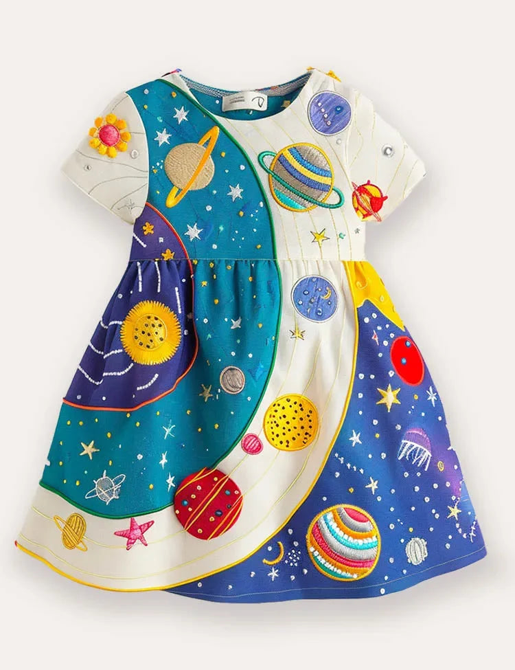 BACK TO SCHOOL Fun Planet Appliqué Dress