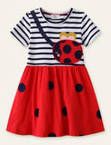 Ladybug Appliqué Striped Dress