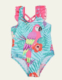 Parrot Cartoon Lotus Leaf Sleeve One Piece Swimsuit - Mini Taylor