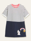 Rabbit Rainbow Appliqué Striped Dress