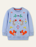 Squirrel Rabbit Appliqué Embroidered Sweatshirt