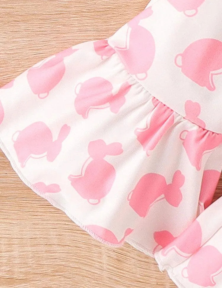 Easter Multicolor Bunny Print Romper Set - Mini Taylor